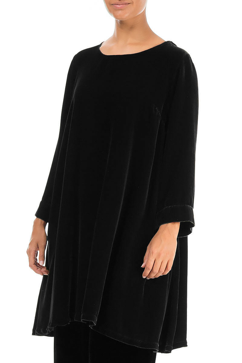 Detachable Neck Black Silk Velvet Tunic 4