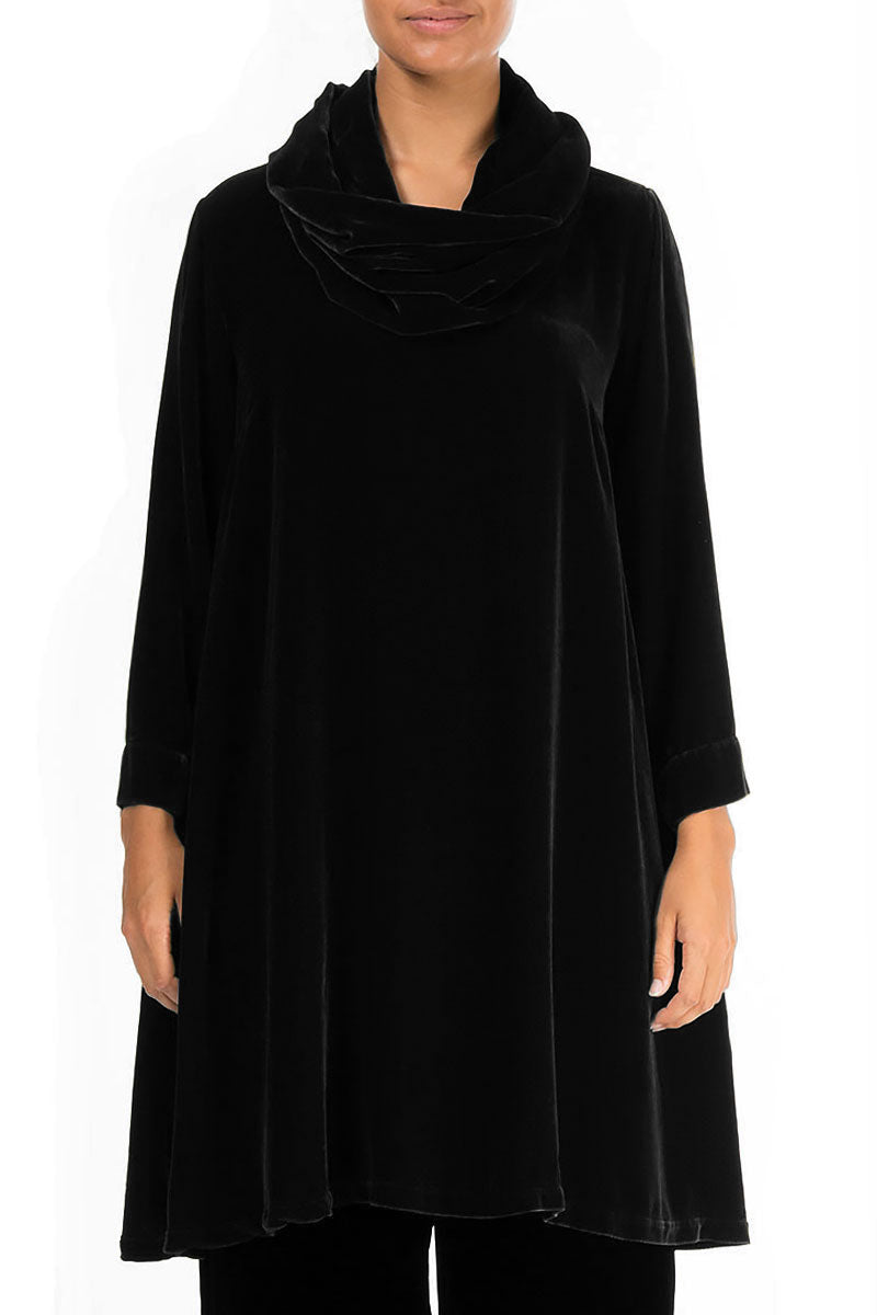 Detachable Neck Black Silk Velvet Tunic 1