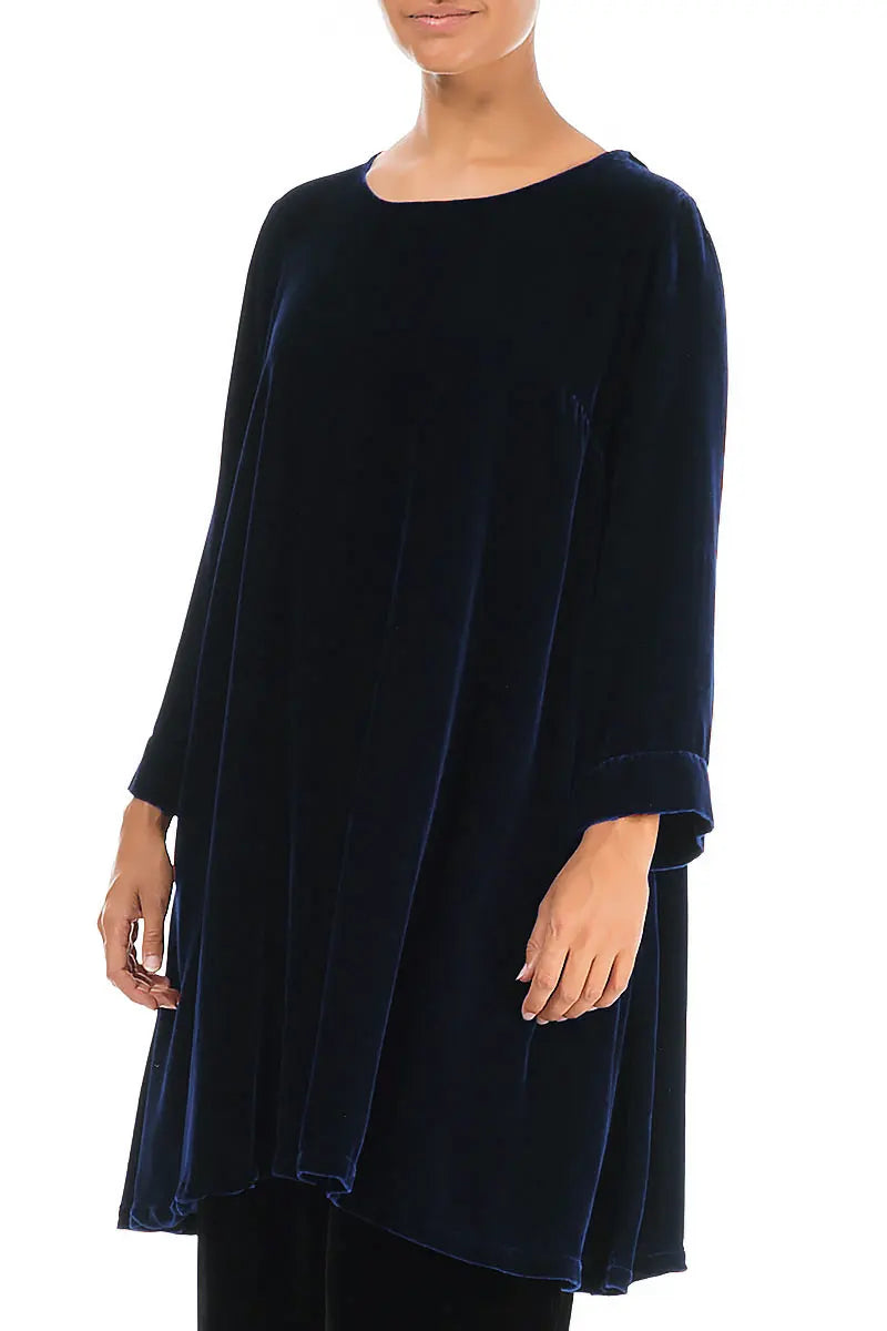 Detachable Neck Royal Blue Silk Velvet Tunic 4