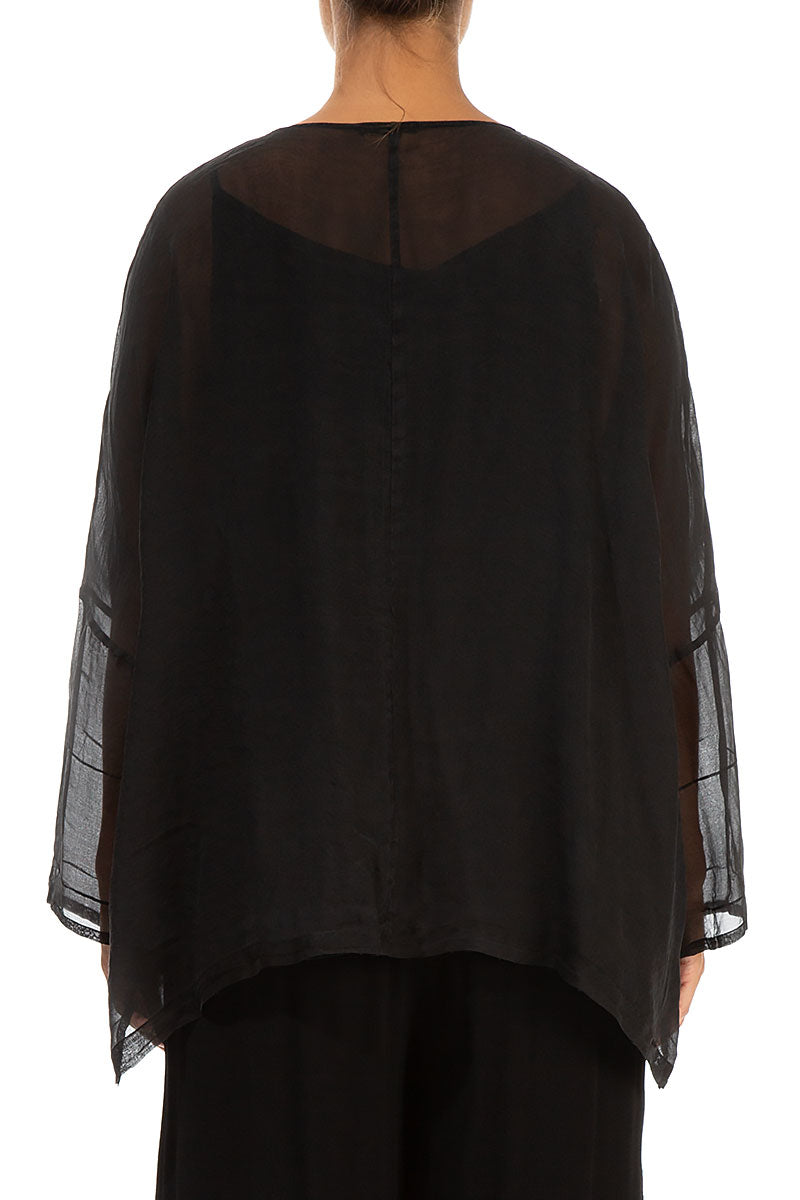 Detailed Black Silk Chiffon Jacket