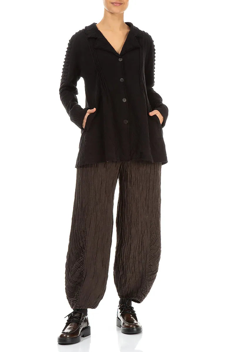 Detailed Shoulder Black Wavy Cotton Jacket 4