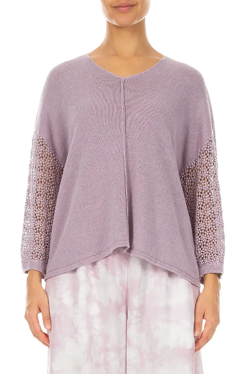 Broderie Sleeve Lilac Linen Jumper 1