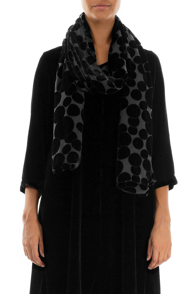 Devoré Bubbles Black Silk Velvet Scarf 1