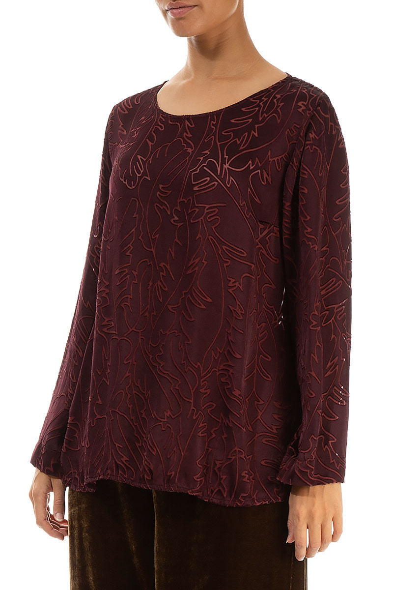 Devoré Feather Merlot Silk Blouse 3