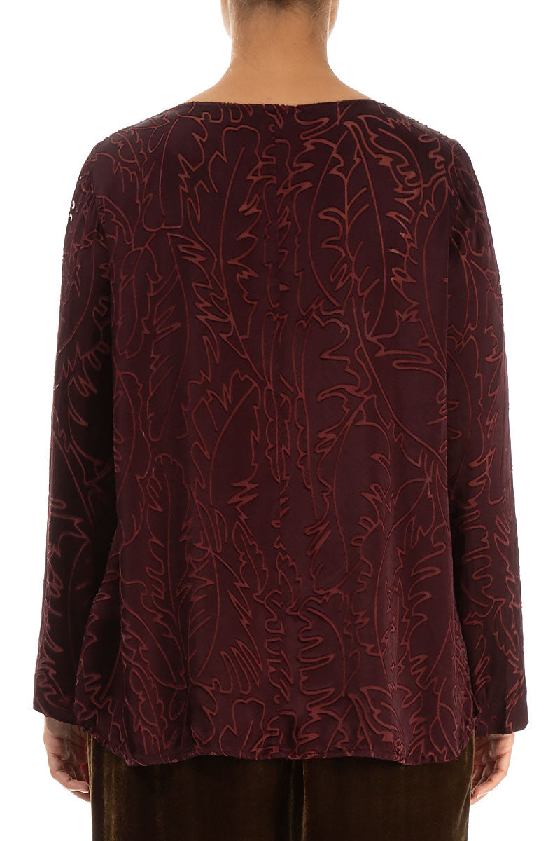 Devoré Feather Merlot Silk Blouse 2