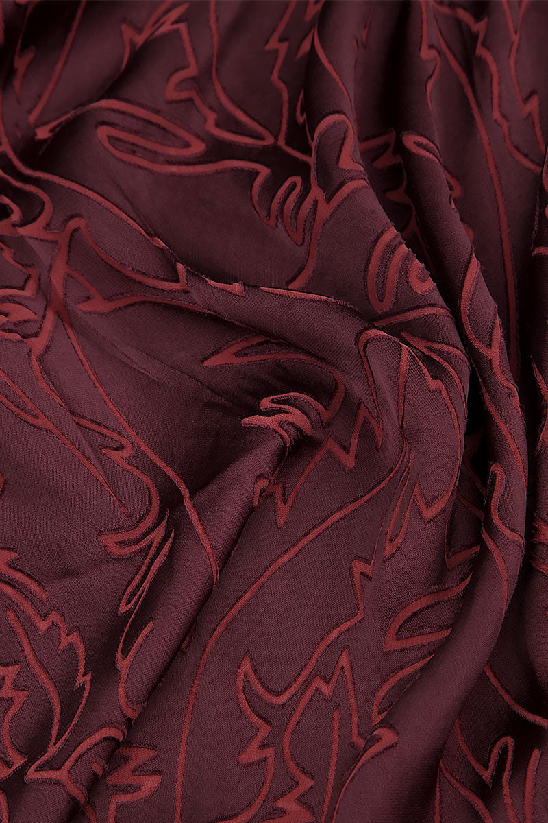 Devoré Feather Merlot Silk Blouse 5