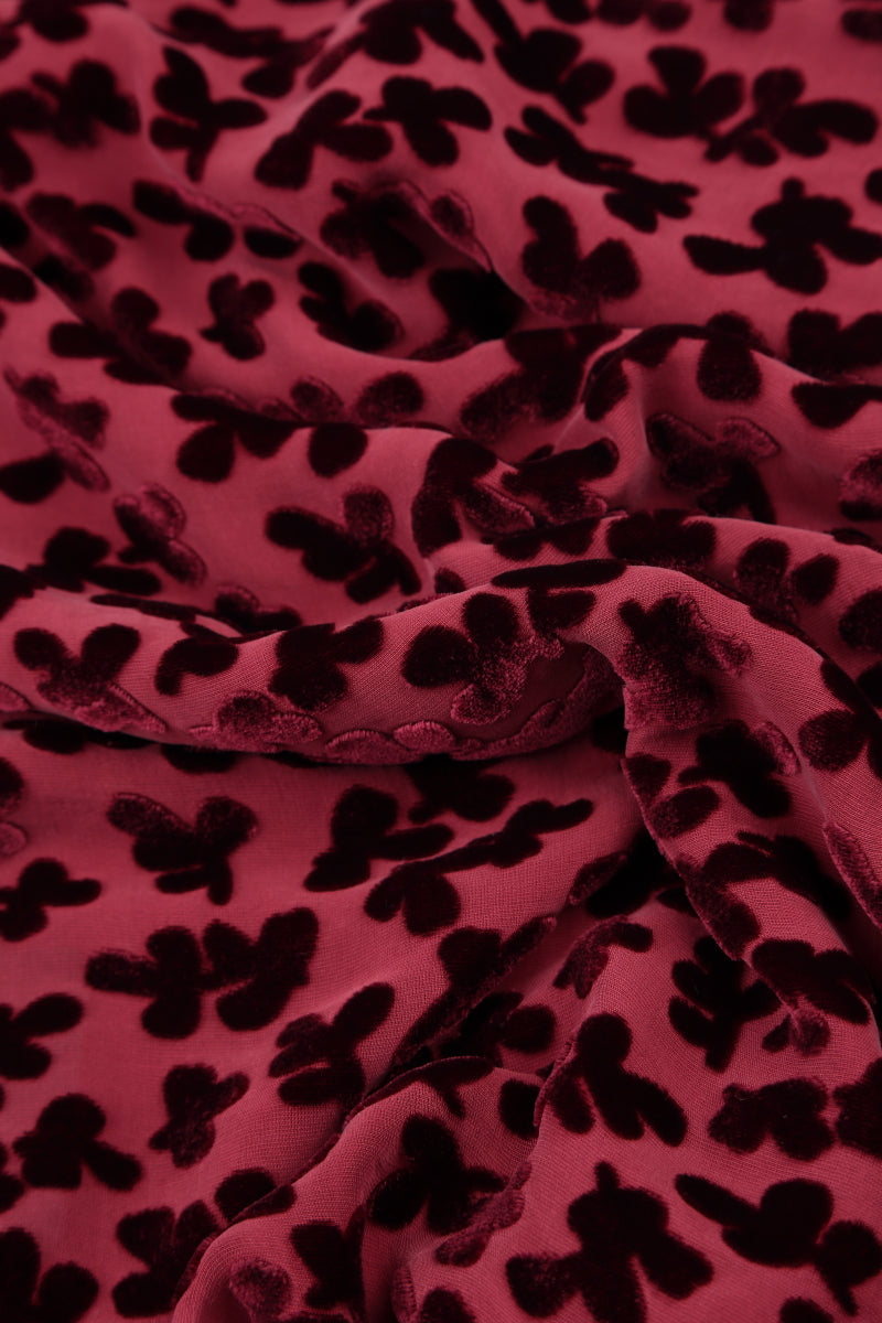 Devoré Petals Claret Silk Velvet Scarf 4