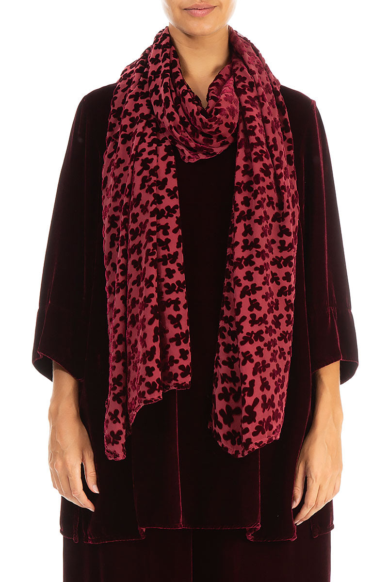 Devoré Petals Claret Silk Velvet Scarf 1