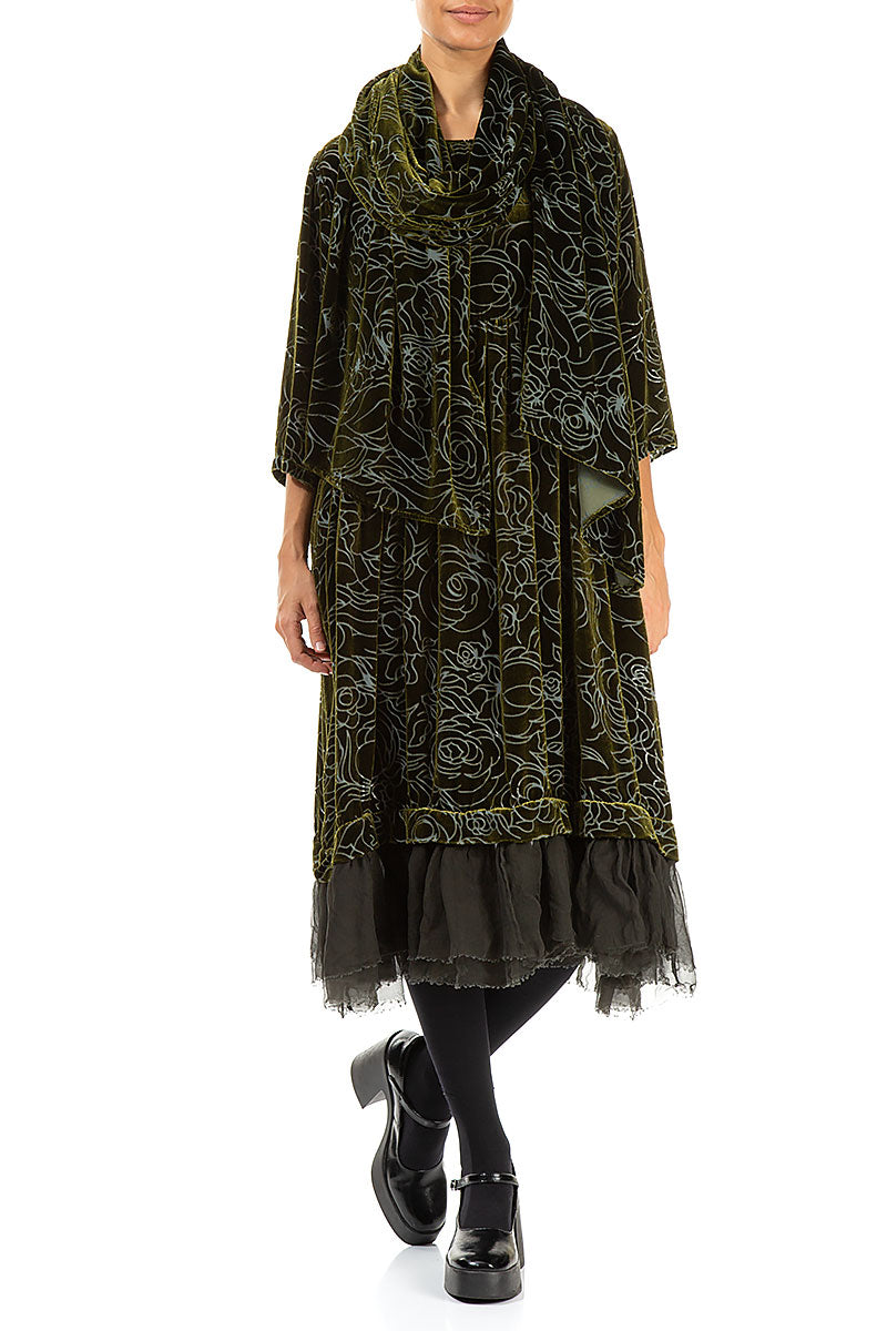 Devoré Roses Forest Mist Silk Velvet Scarf