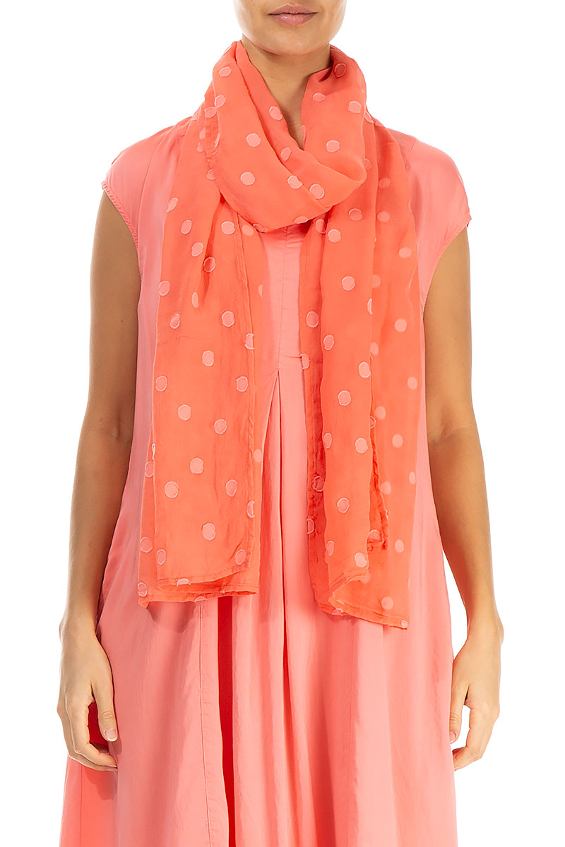 Dotty Living Coral Silk Scarf