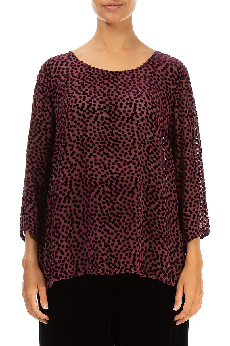 Dotty Merlot Silk Velvet Blouse 1