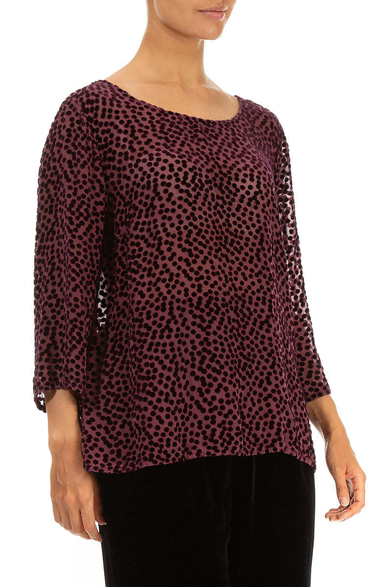 Dotty Merlot Silk Velvet Blouse 3