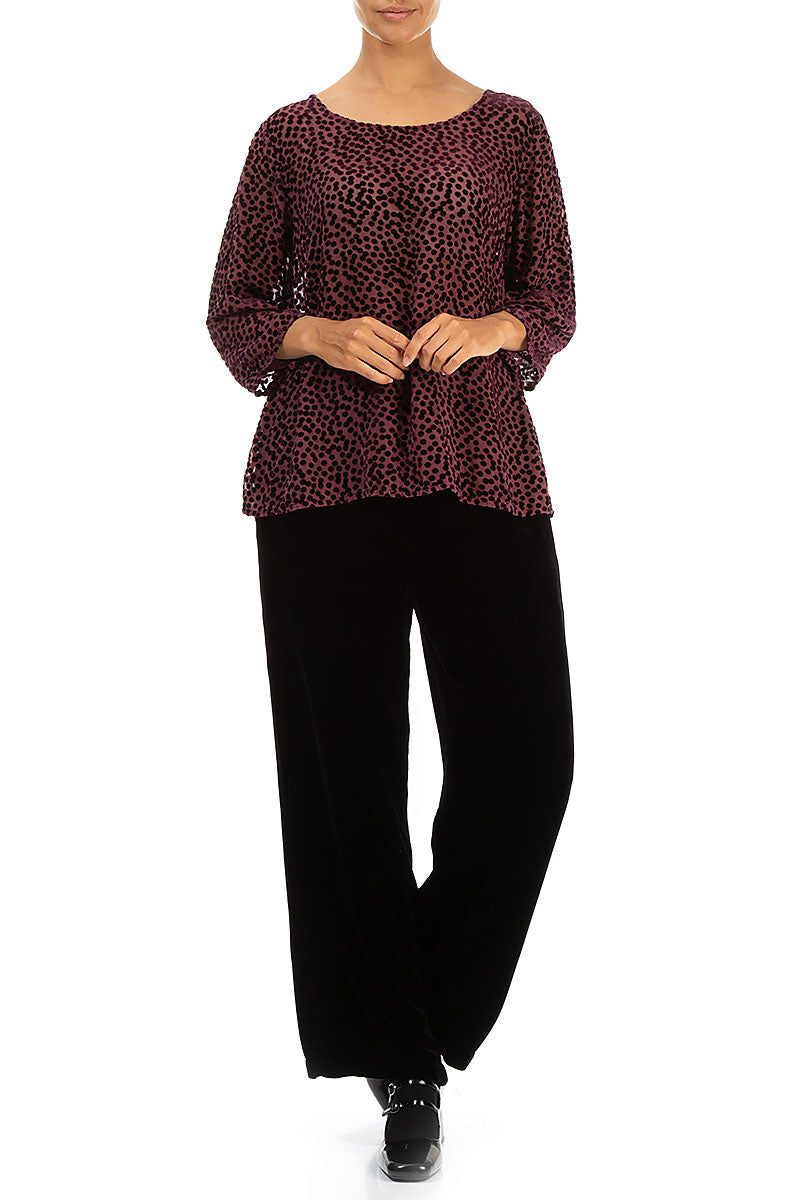 Dotty Merlot Silk Velvet Blouse 4