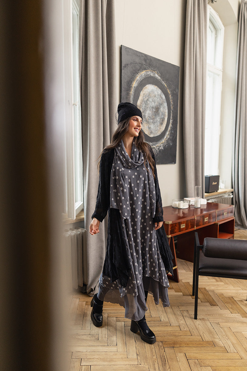 Dotty Open Black Silk Waterfall Jacket 6