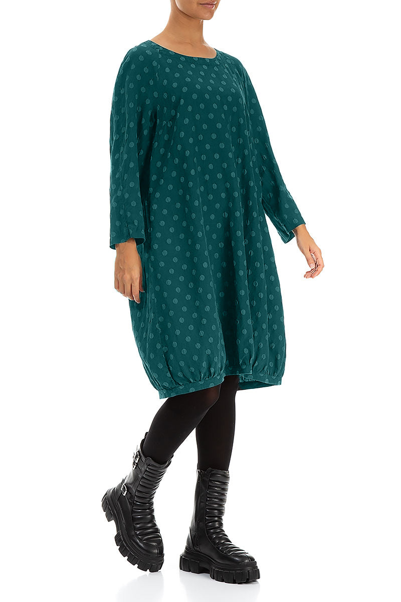 Dotty Peacock Balloon Silk Dress 3