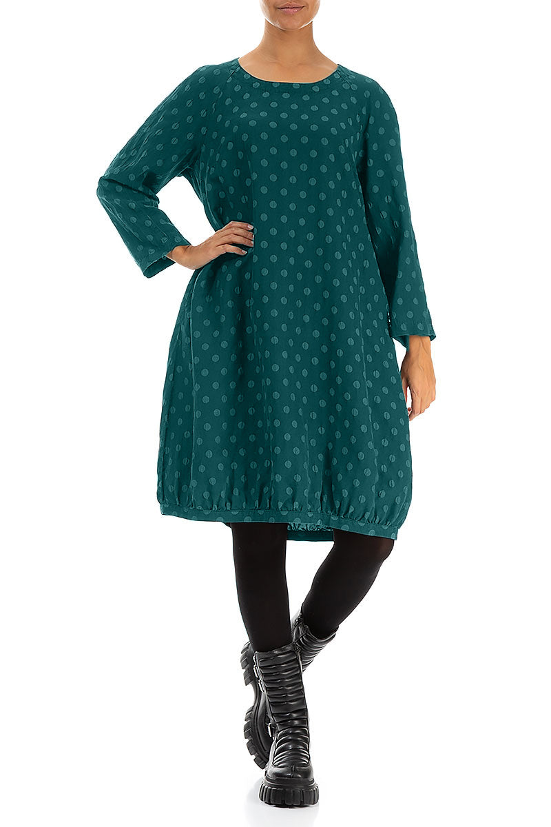 Dotty Peacock Balloon Silk Dress 4
