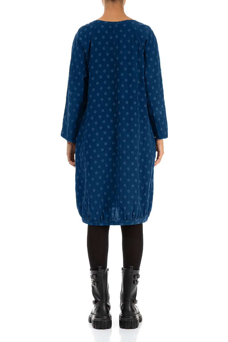 Dotty Royal Blue Balloon Silk Dress 2