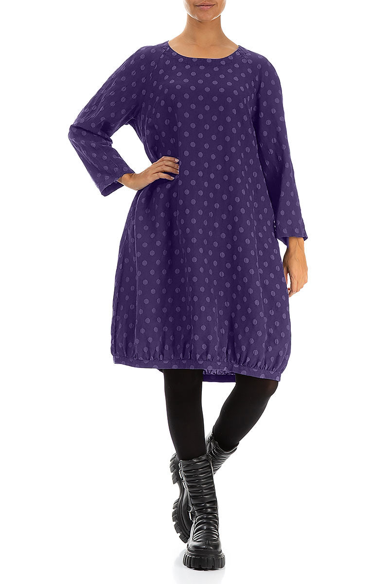 Dotty Royal Purple Balloon Silk Dress 4