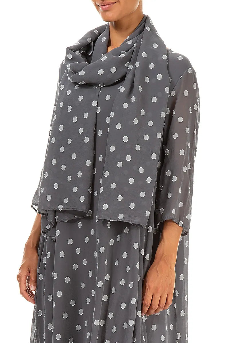 Dotty Grey Silver Silk Scarf 4
