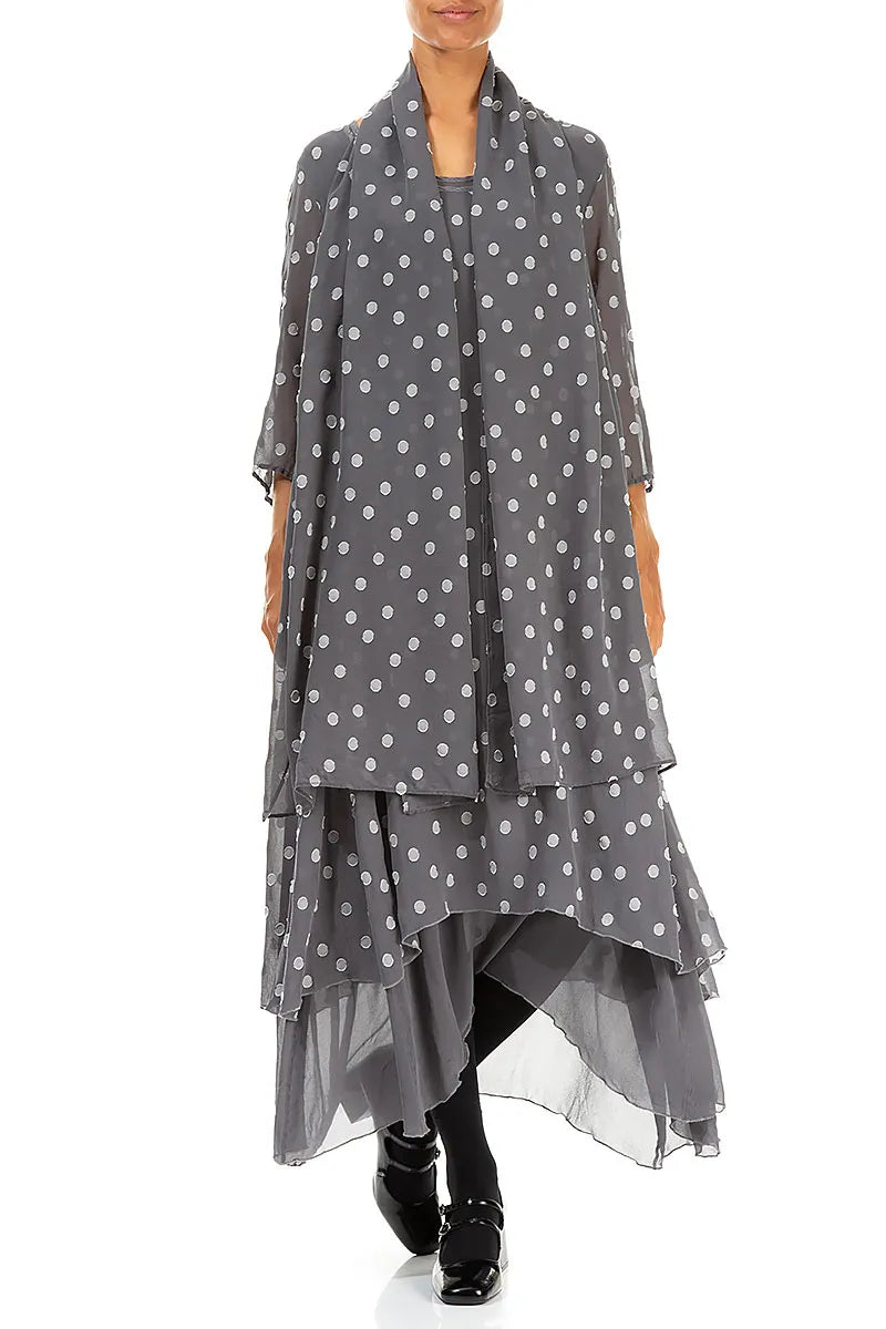 Dotty Grey Silver Silk Scarf 3