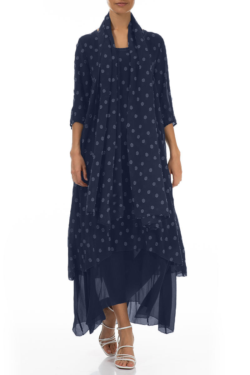 Dotty Slate Blue Silk Scarf 3