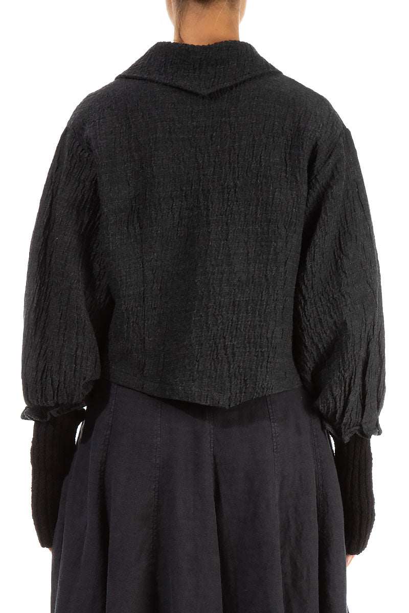 Short Double Breasted Dark Grey Wool Jacket 2