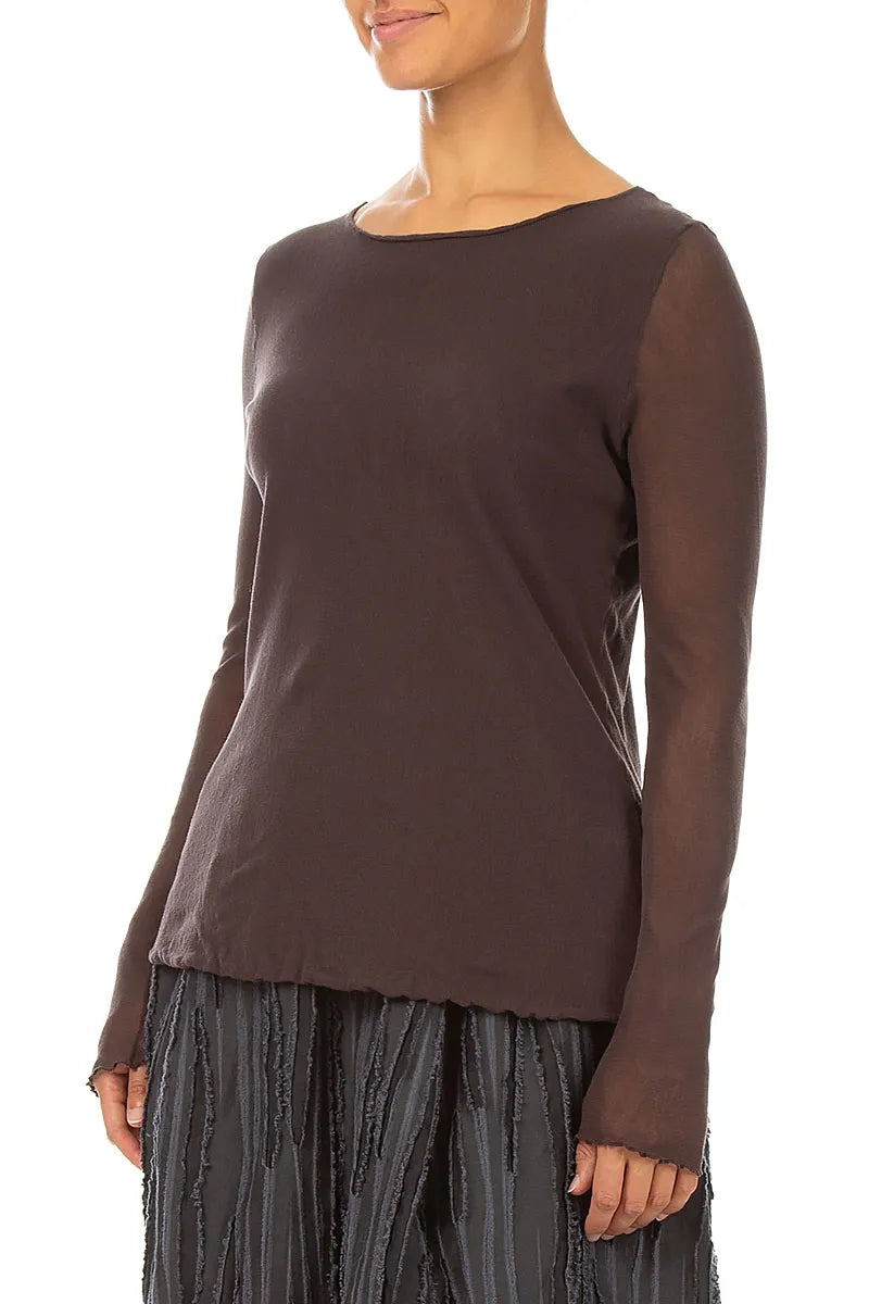 Double Layer Truffle Brown Mesh Soft Cotton Top