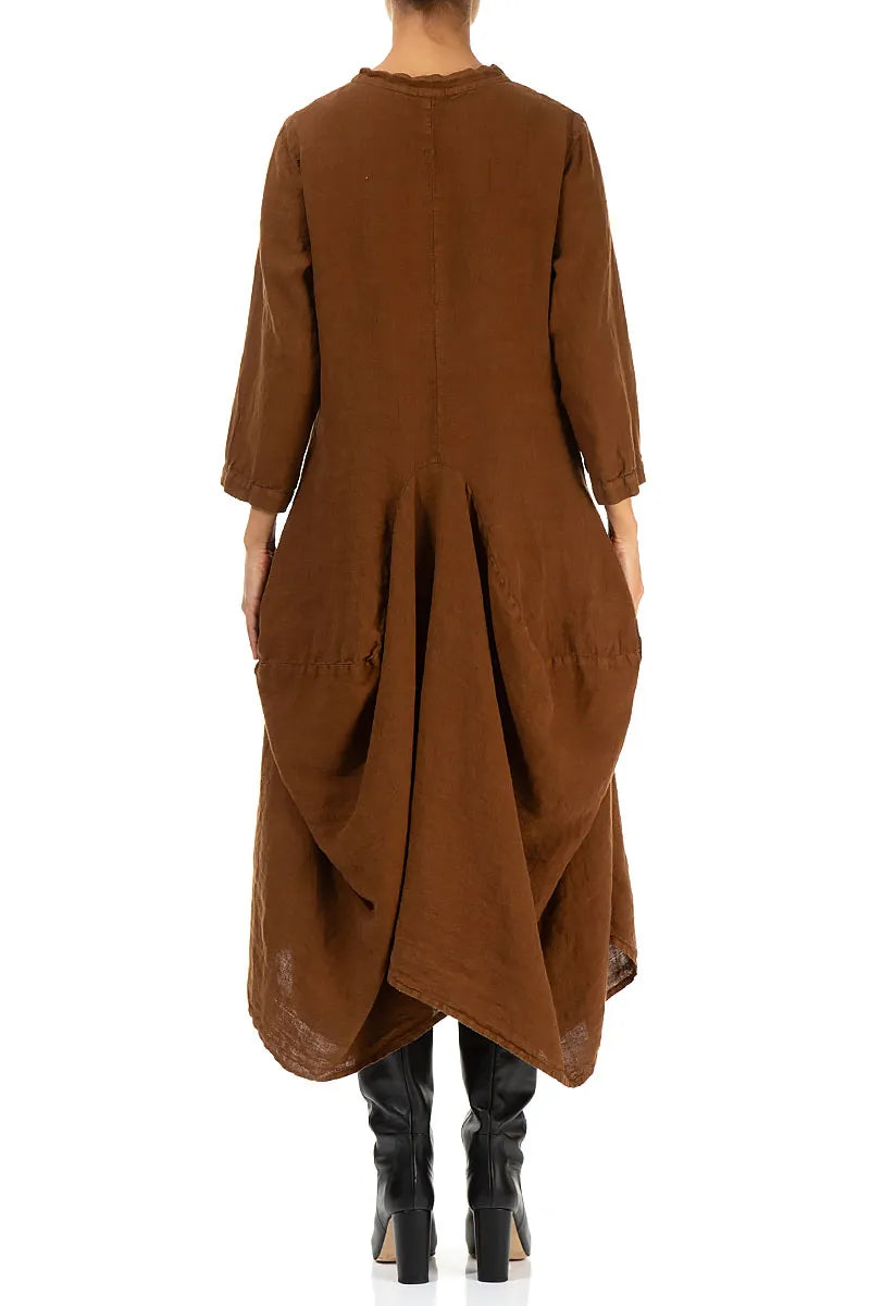 Draped Aged Copper Linen Dress 2
