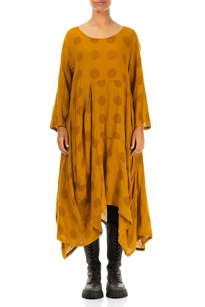 Draped Asymmetric Amber Linen Dress 1