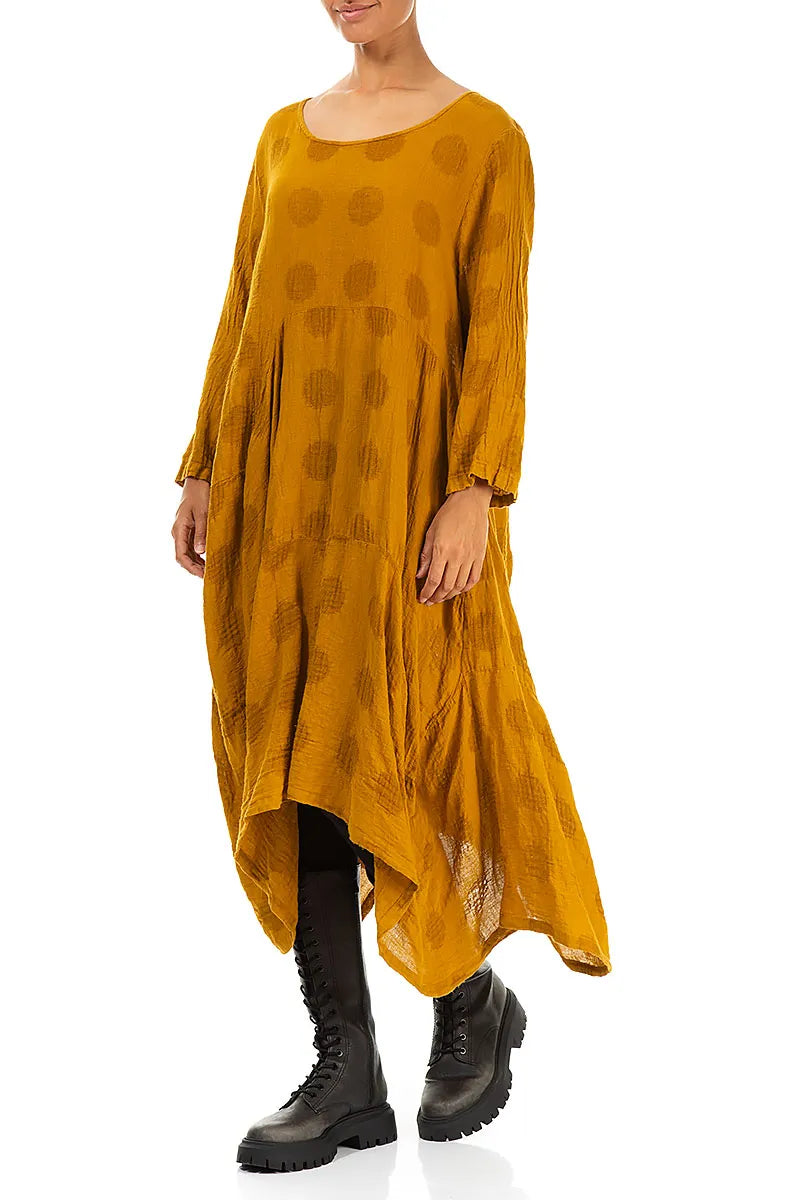 Draped Asymmetric Amber Linen Dress 3