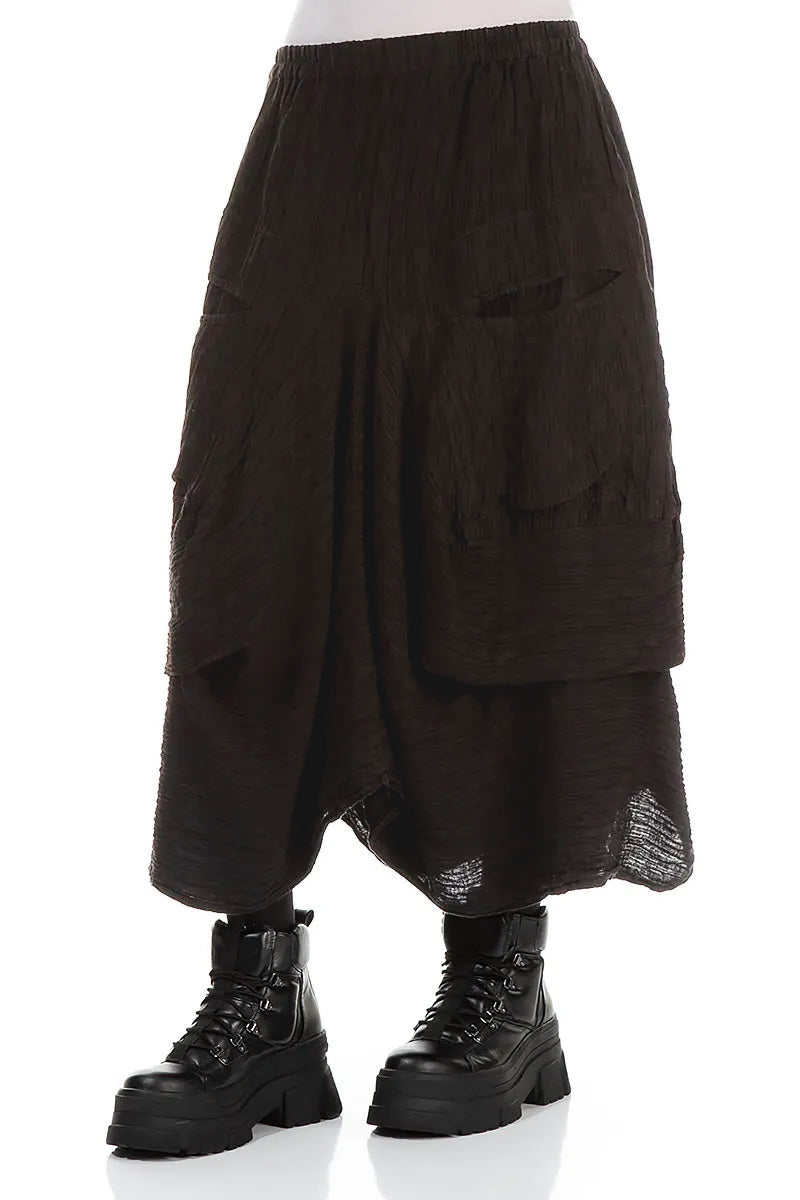 Draped Black Crinkled Silk Skirt 3