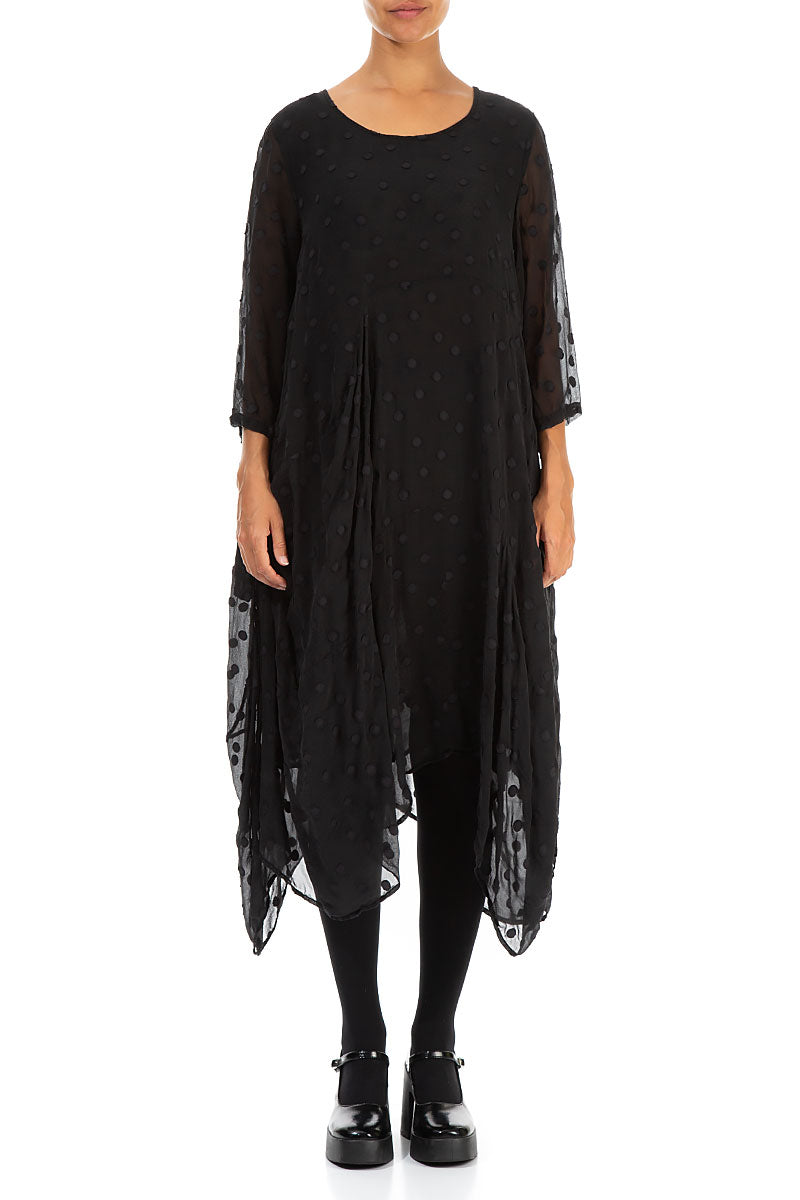 Draped Black Dotty Silk Dress 1