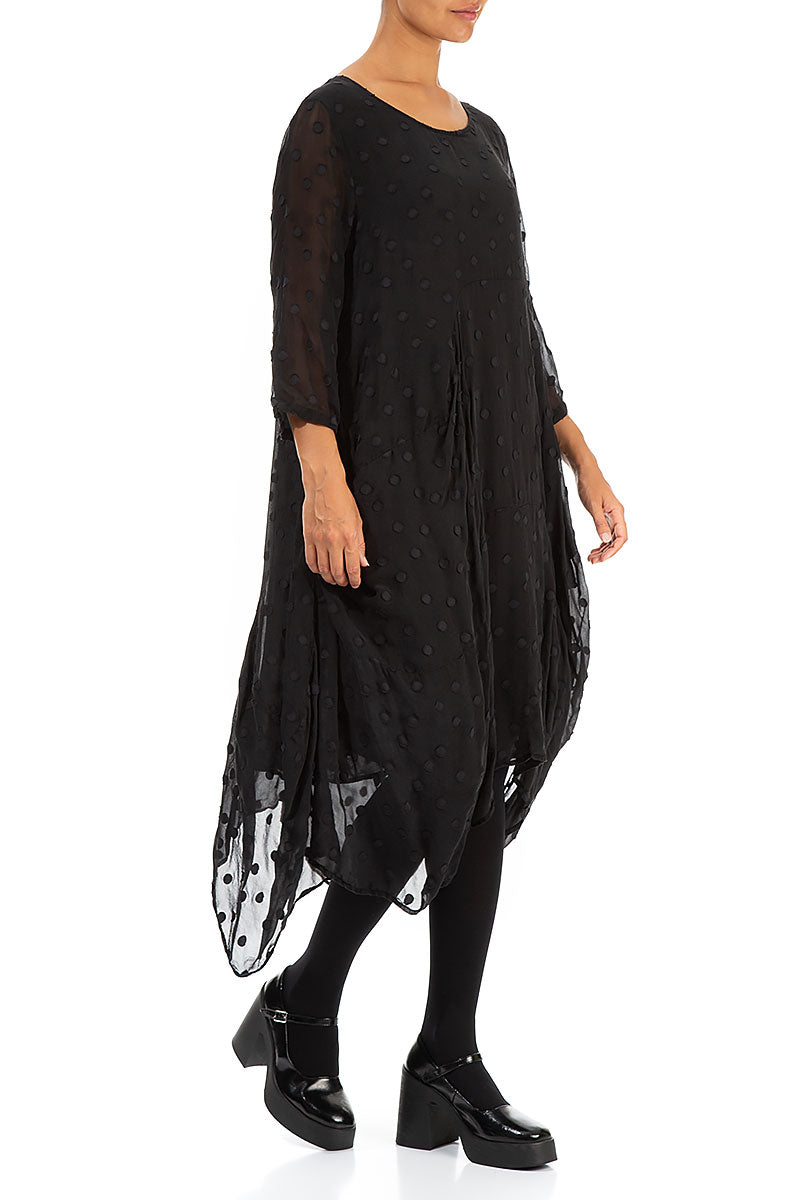 Draped Black Dotty Silk Dress 3
