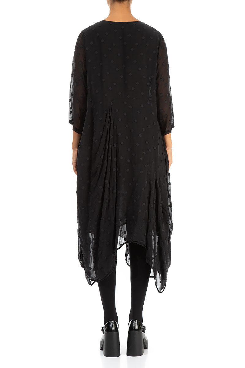 Draped Black Dotty Silk Dress 2