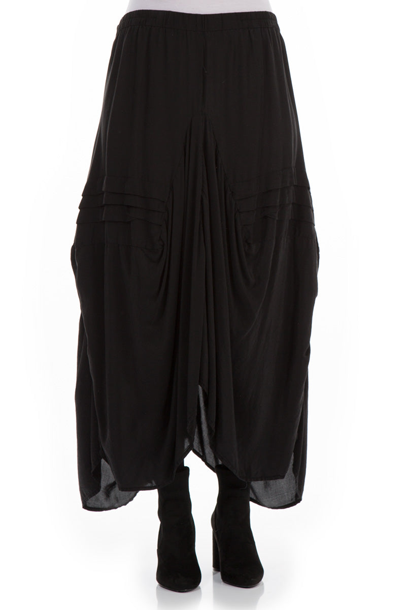 Draped Black Silk Bamboo Skirt