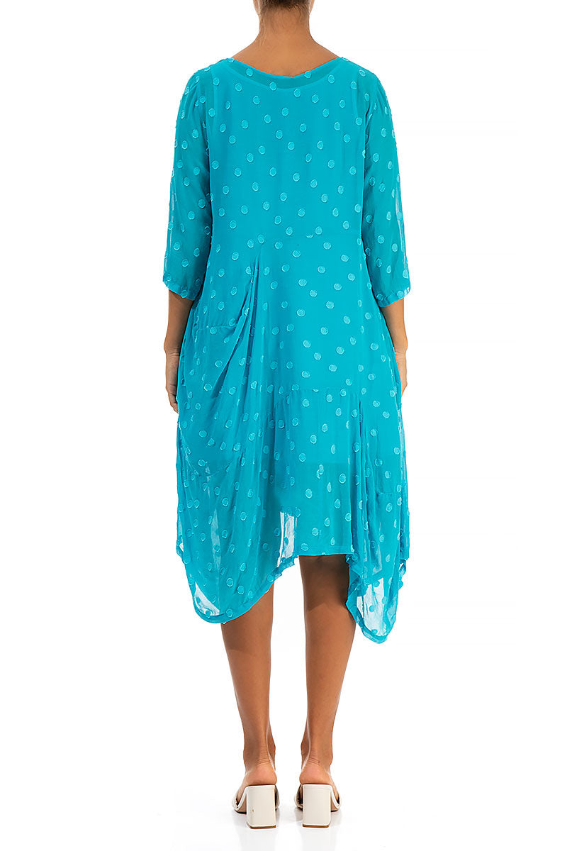 Draped Bright Turquoise Dotty Silk Dress