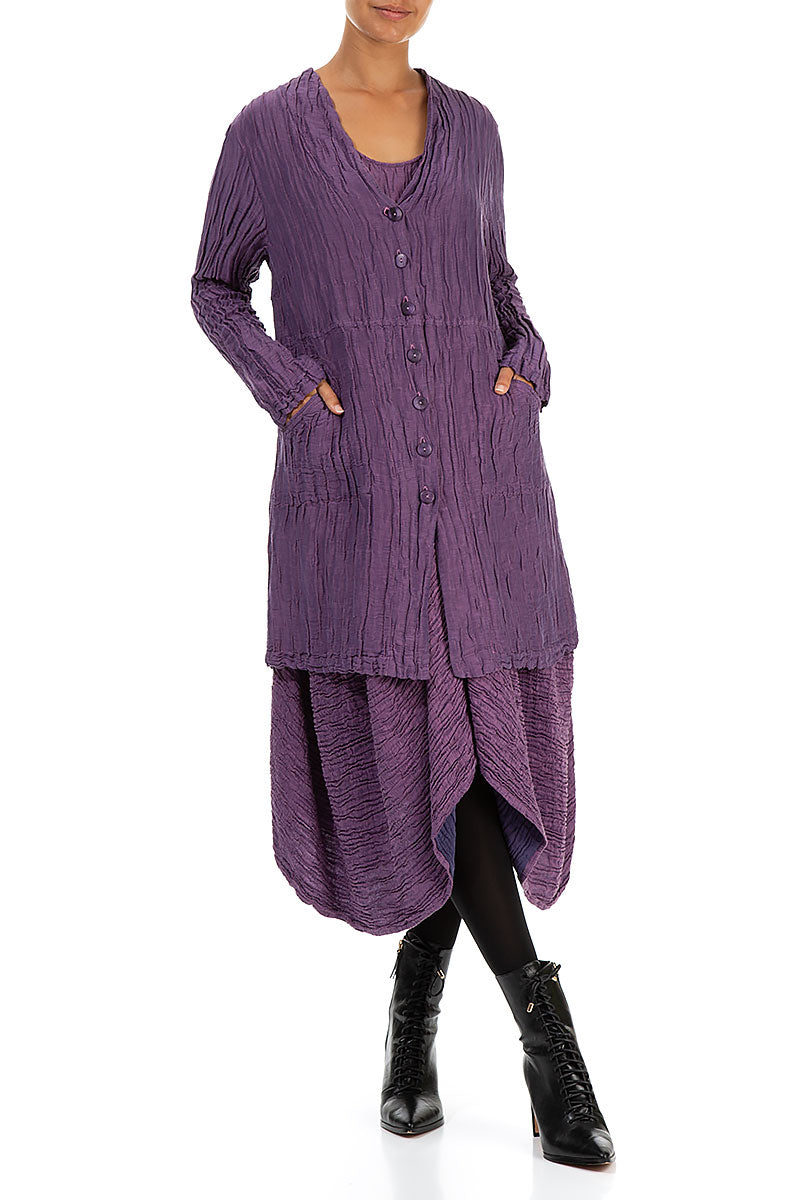 Draped Crinkled Purple Silk Dress 5