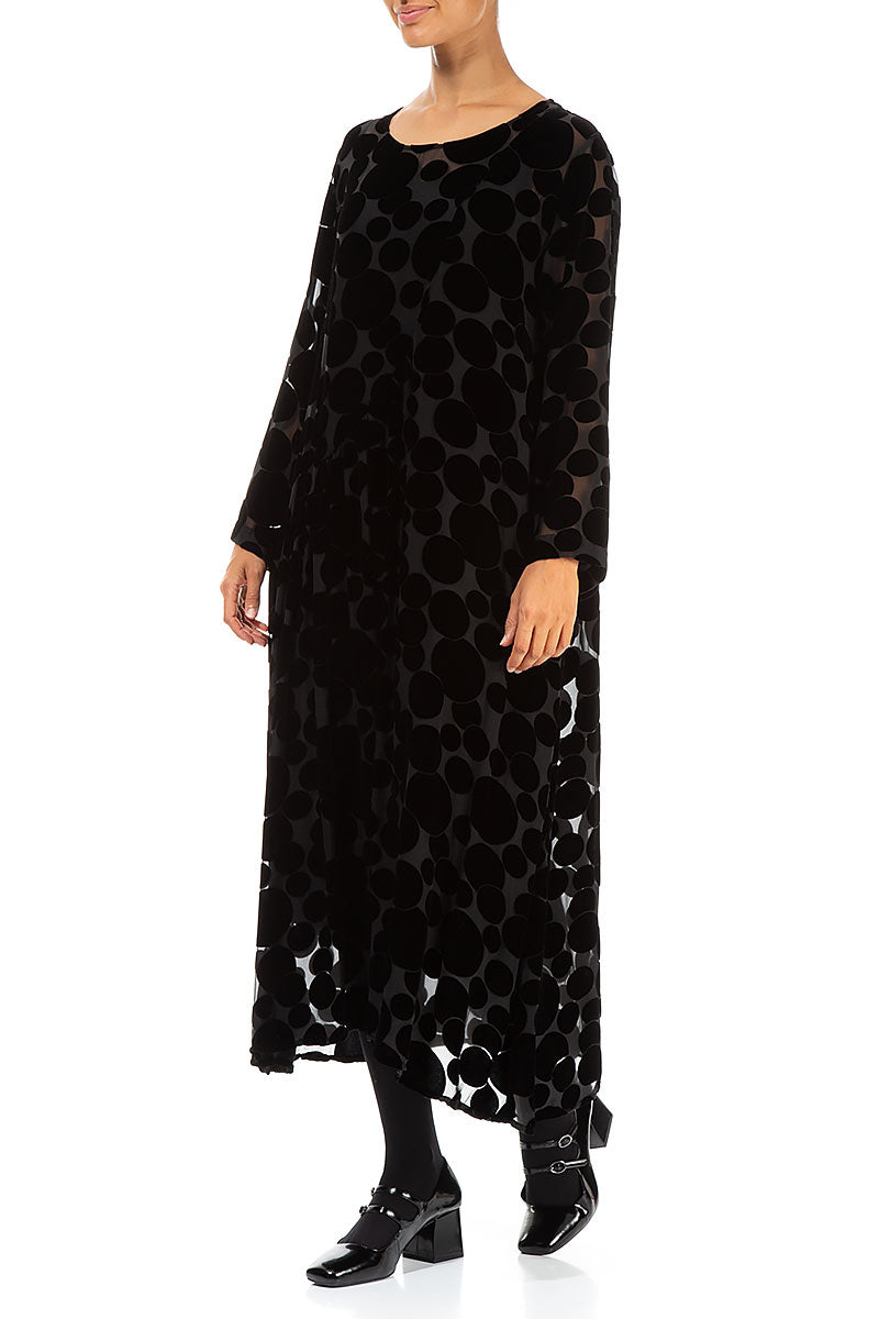 Draped Devoré Bubbles Black Silk Velvet Dress 3
