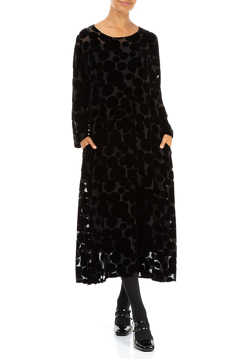 Draped Devoré Bubbles Black Silk Velvet Dress 4