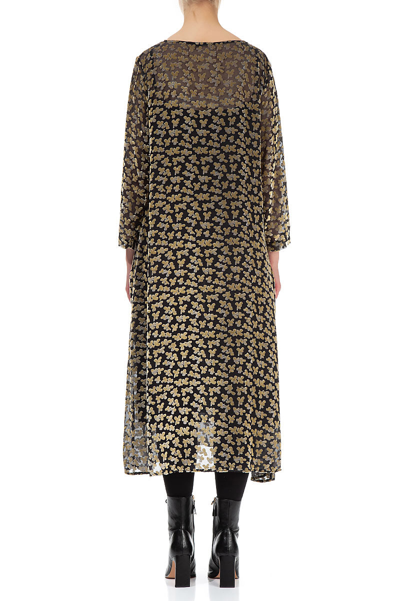 Kleid aus drapiertem Devoré-Blütenblatt-Seidensamt in Gold