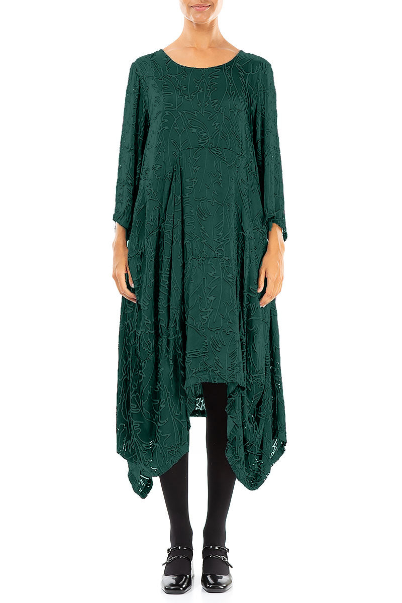 Draped Peacock Devoré Feather Silk Dress 1
