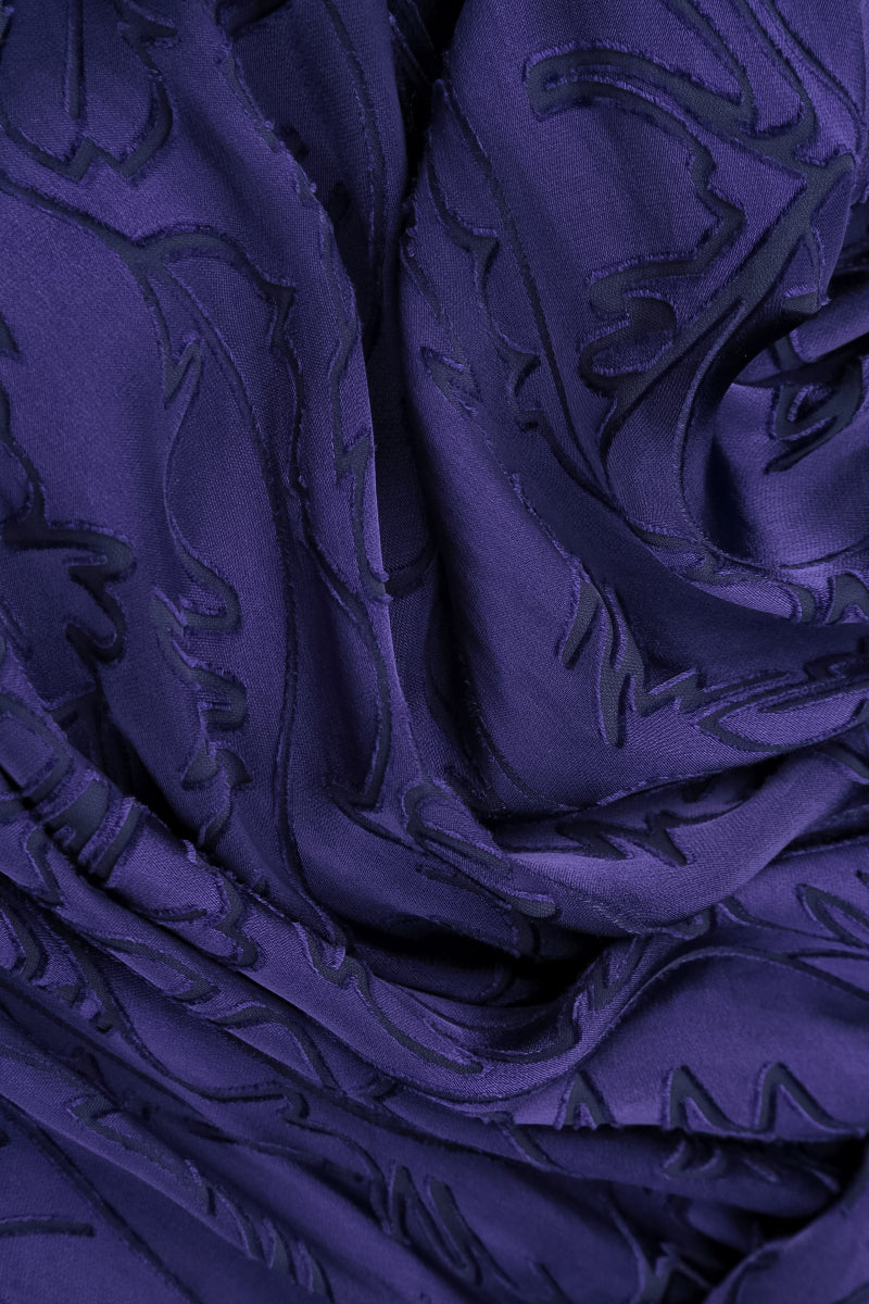Draped Royal Purple Devoré Feather Silk Dress 5