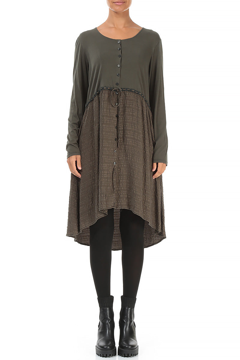 Drawstring Waist Khaki Silk Dress 1