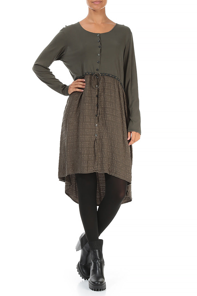 Drawstring Waist Khaki Silk Dress 4