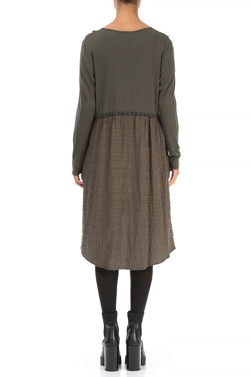 Drawstring Waist Khaki Silk Dress 2