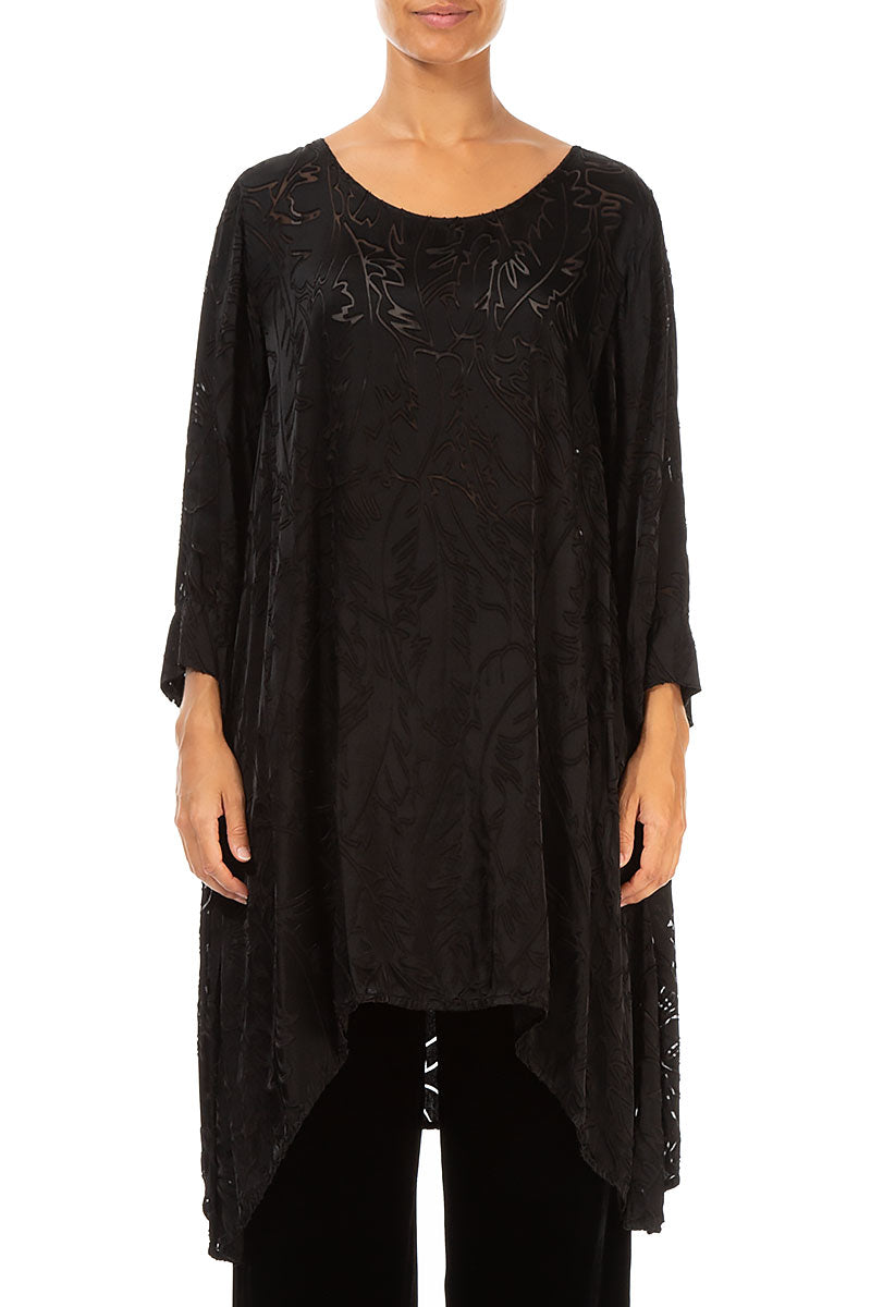 Dropped Edge Black Devoré Feather Silk Tunic 1