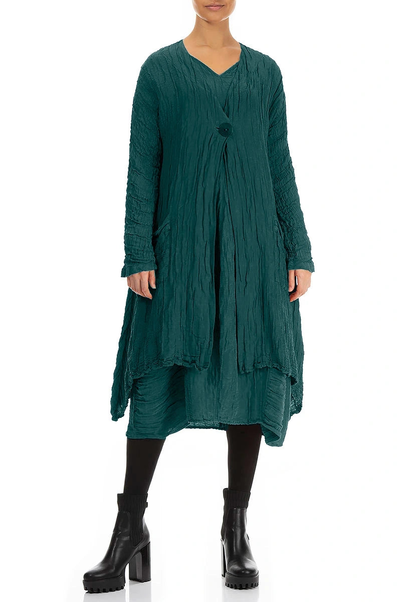 Dropped Edge Crinkled Peacock Silk Jacket 4