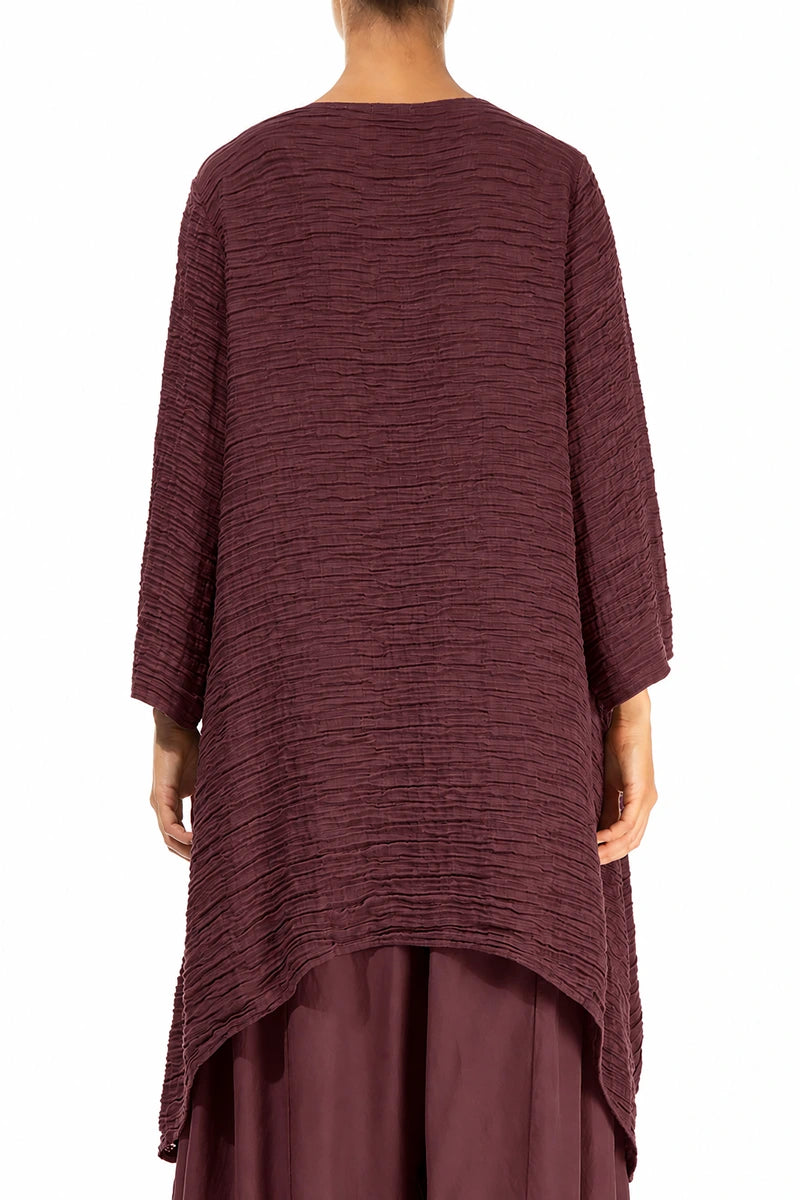 Dropped Edge Maroon Crinkled Silk Tunic 2