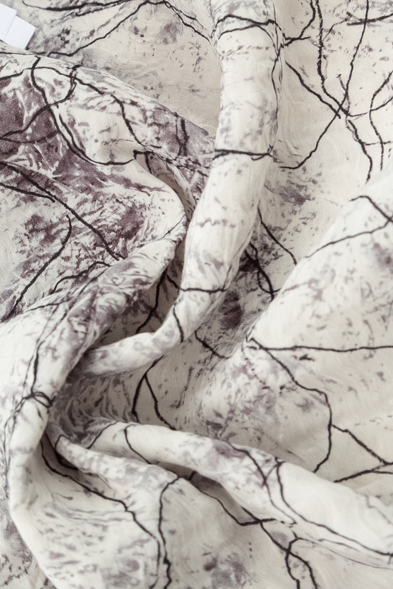 Dropped Edge Off White Marble Crinkled Silk Tunic 5