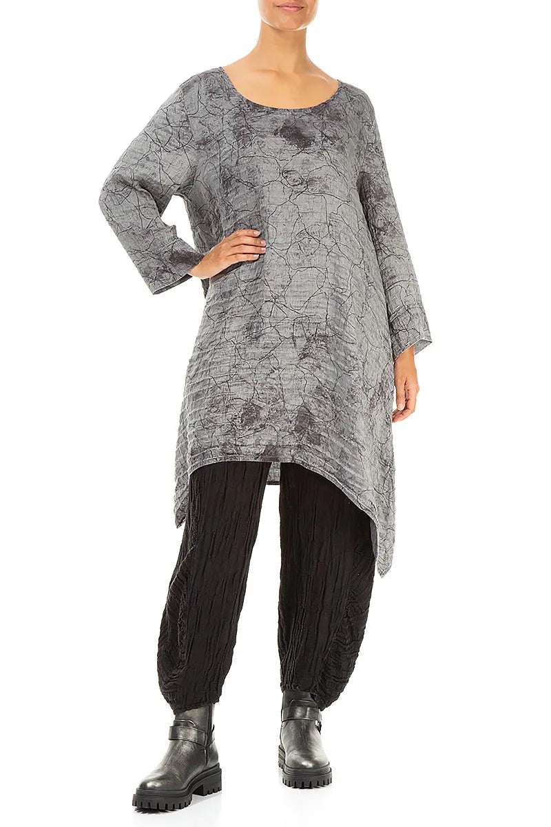 Dropped Edge Silver Marble Crinkled Silk Tunic 4